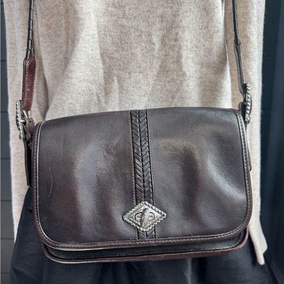 Brighton Espresso Vintage Leather Messenger Bag with Silver Detail 1990-2000’s - Picture 1 of 10